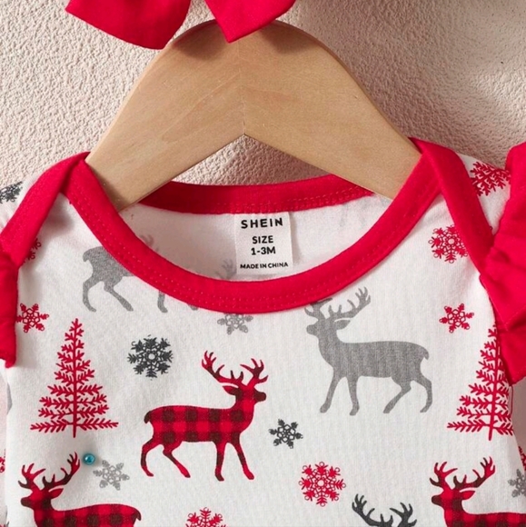 SHEIN Baby Girl Christmas Print Ruffle Trim Matching Bodysuit w/ Headband NWOT - Picture 8 of 8